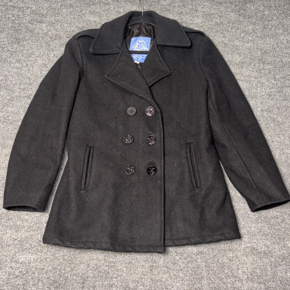 Rothco  Wool Blend Double Breasted Mens  Large Black Pea Coat Anchor button